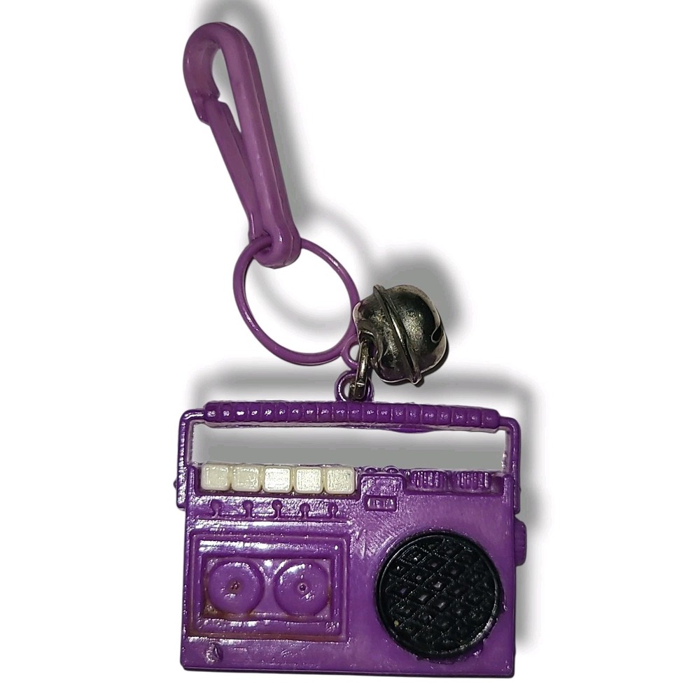 Vintage 1980s Plastic Bell Charm Clip-on Purple Radio Cassette Player Boombox